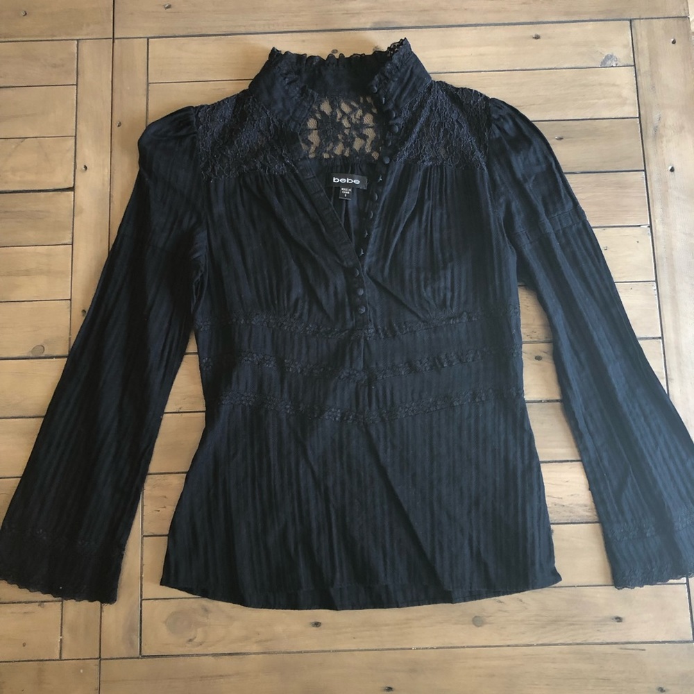 Bebe Black Long Bell Sleeved Top